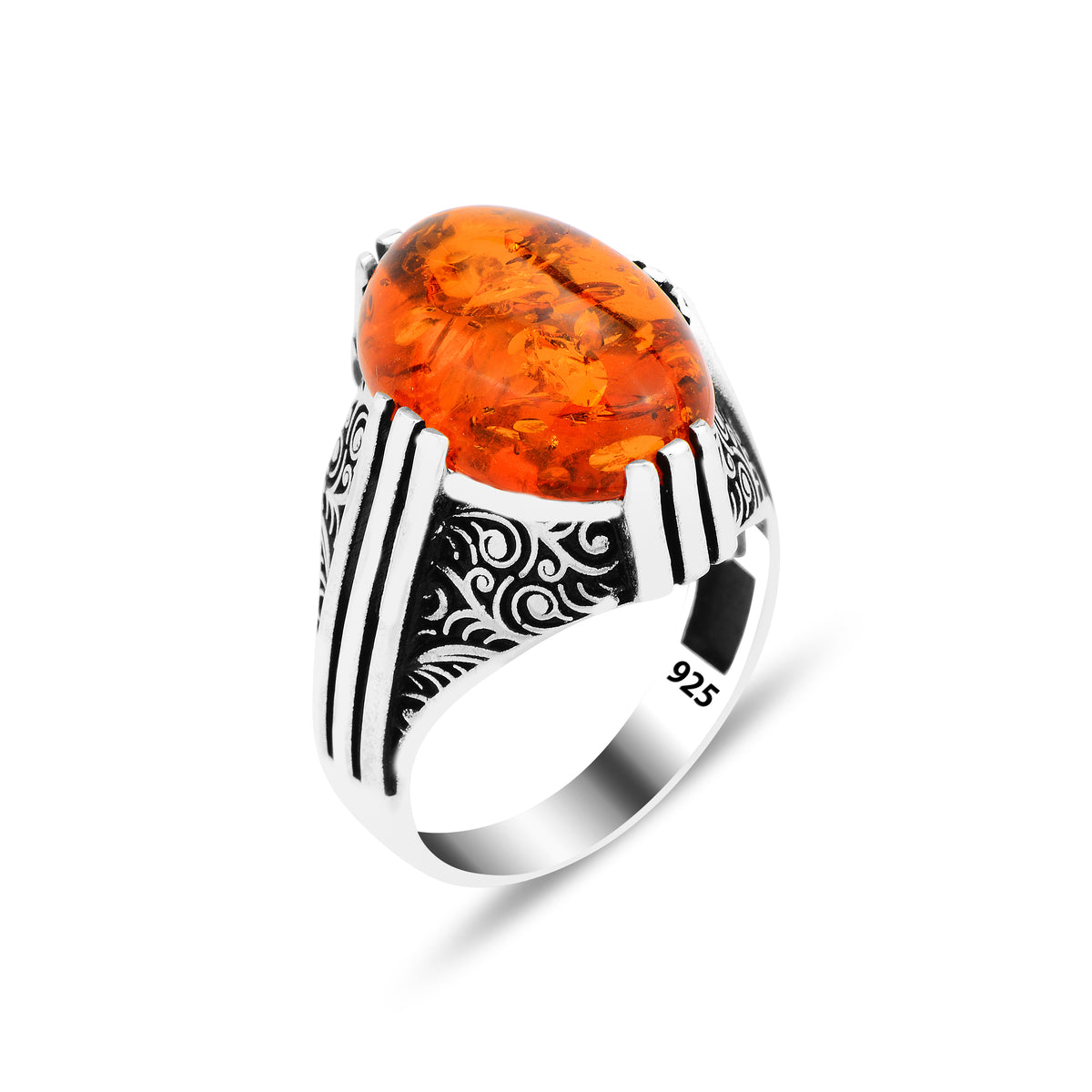 Anillo de piedra preciosa de ámbar natural estilo otomano hecho a mano para hombre