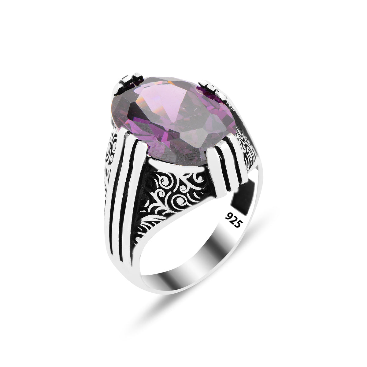 Silver Handmade Ottoman Style Amethyst Men Ring