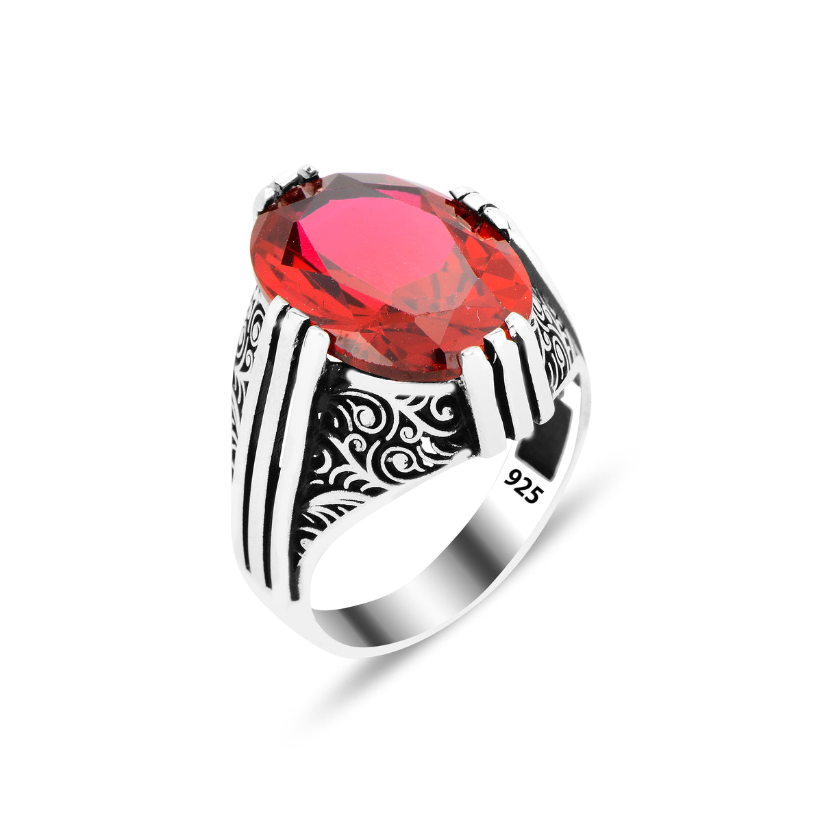 Anillo hecho a mano para hombre estilo otomano con piedra de rubí