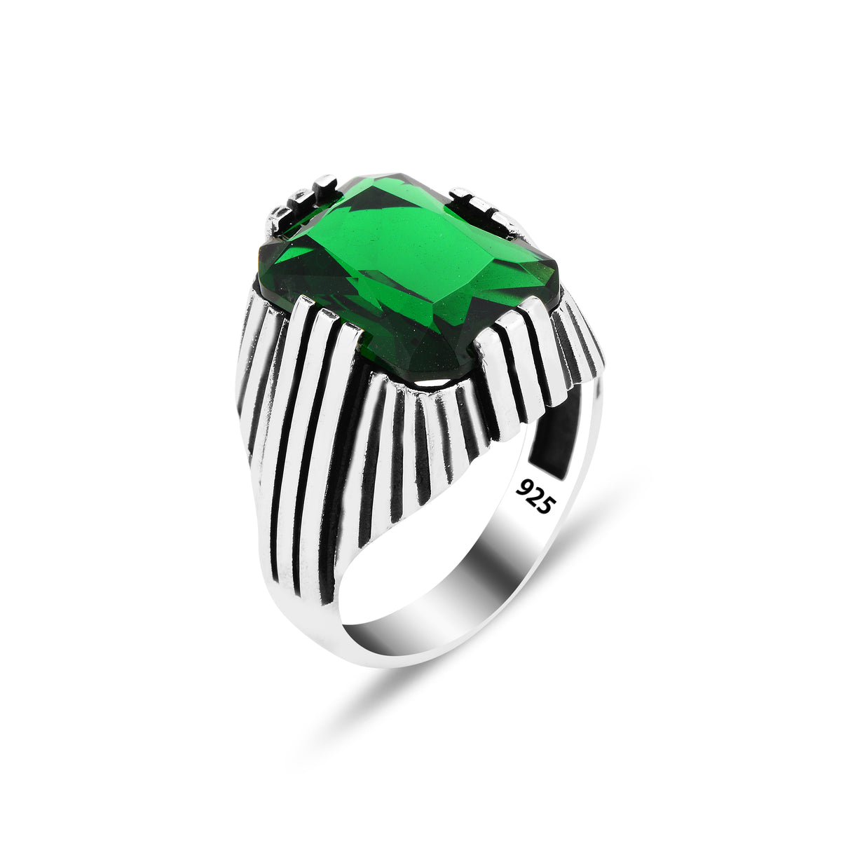 Men Handmade Square Emerald Gemstone Ring