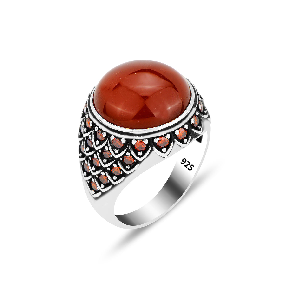 Men Handmade Round Agate ( Aqeeq ) Gemstone Micro Stone Ring