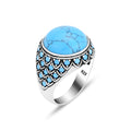 Anillo de plata de ley 925 con piedra preciosa turquesa redonda y micropiedra preciosa para hombre