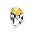 Men Handmade Square Yellow Citrine Gemstone Ring