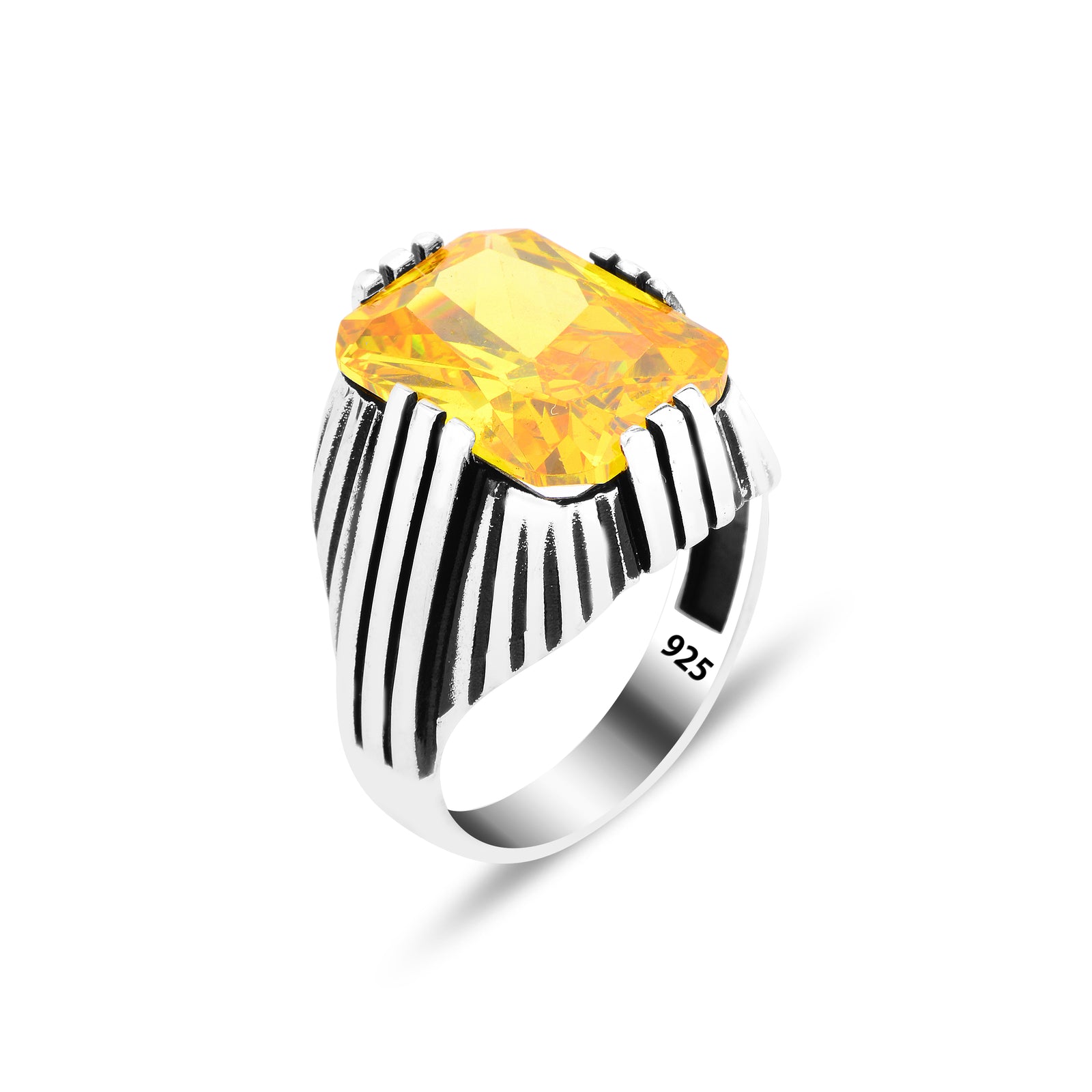 Men Handmade Square Yellow Citrine Gemstone Ring