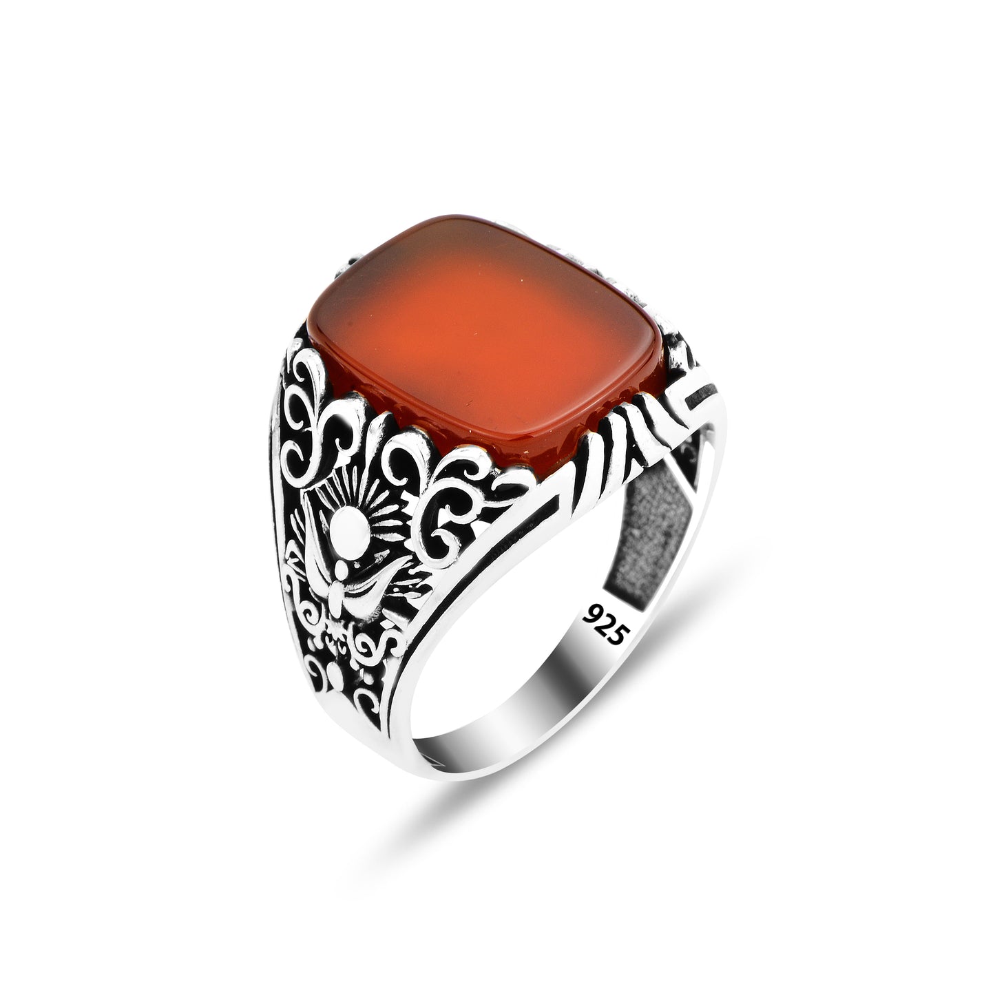 Men Handmade Natural Red Agate ( Aqeeq ) Gemstone Ring