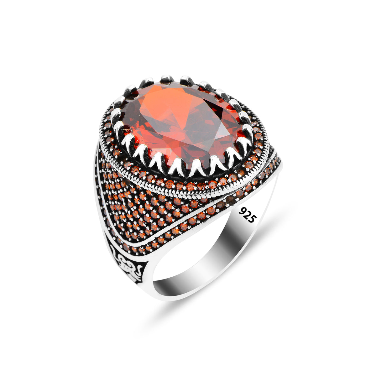 Anillo de plata con piedra preciosa de rubí ovalado hecho a mano para hombre