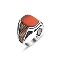 Men Silver Red Agate Carnelian Ring