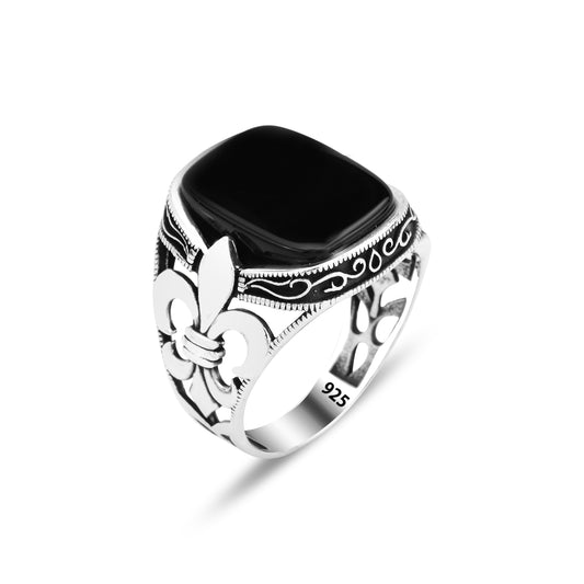 Men Handmade Silver Square Minimal Onyx Ring