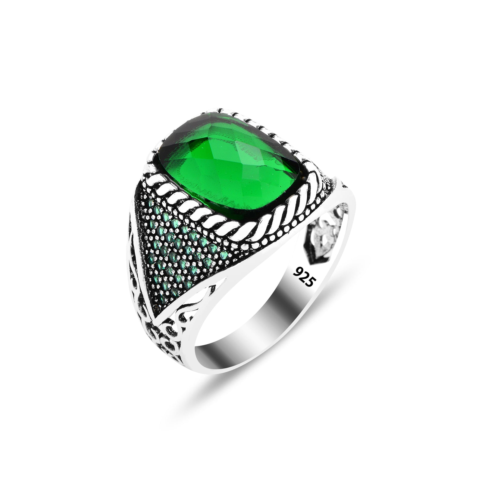 Men Handmade Micro Gemstone Emerald Stone Ring