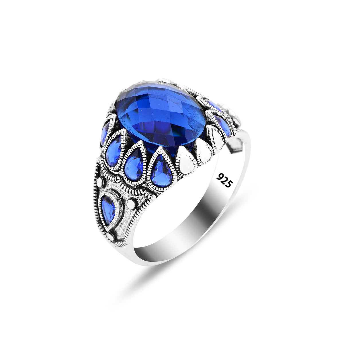 Handgemachter minimalistischer Saphirring im osmanischen Stil für Männer
