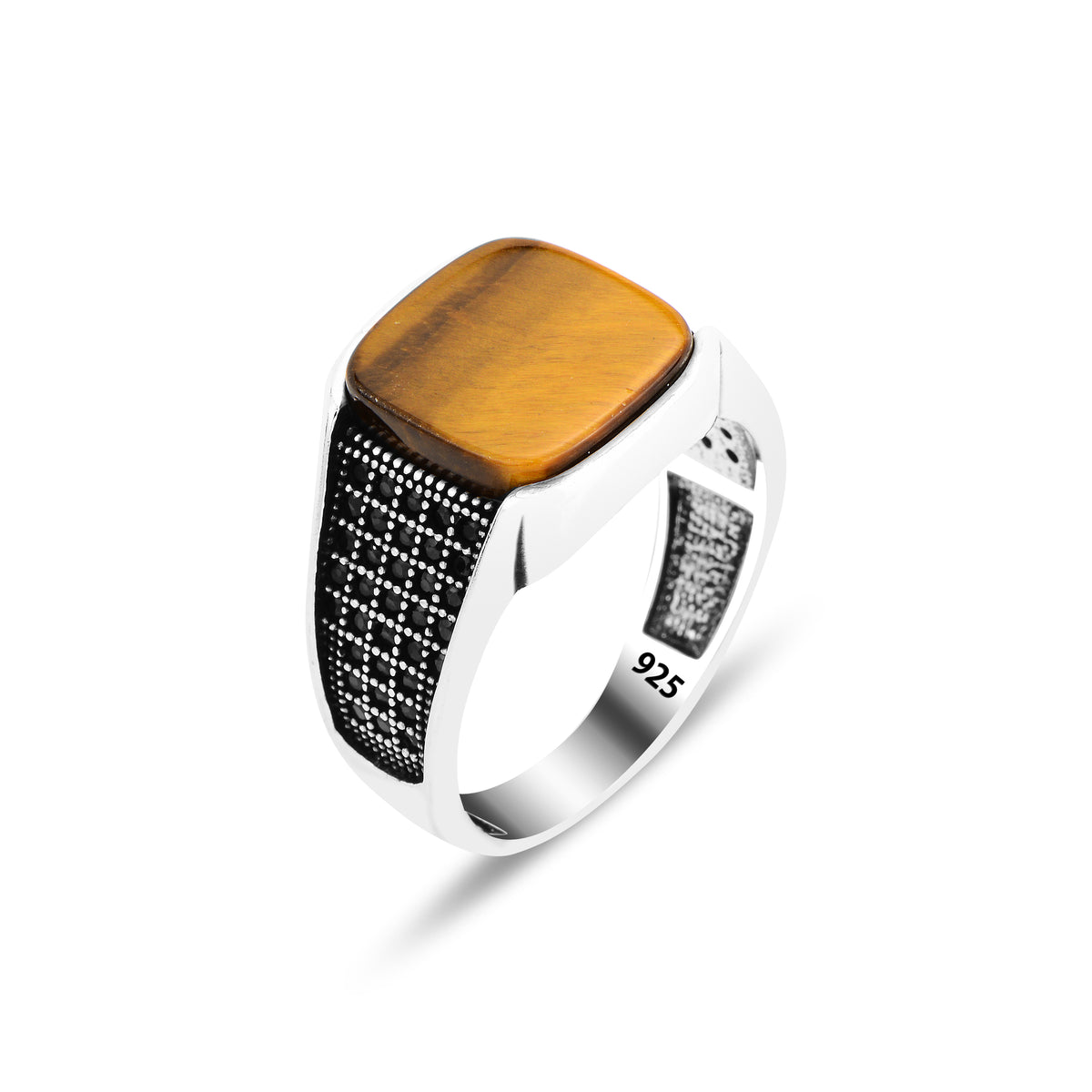 Anillo de piedra preciosa de ojo de tigre cuadrado minimalista hecho a mano para hombre