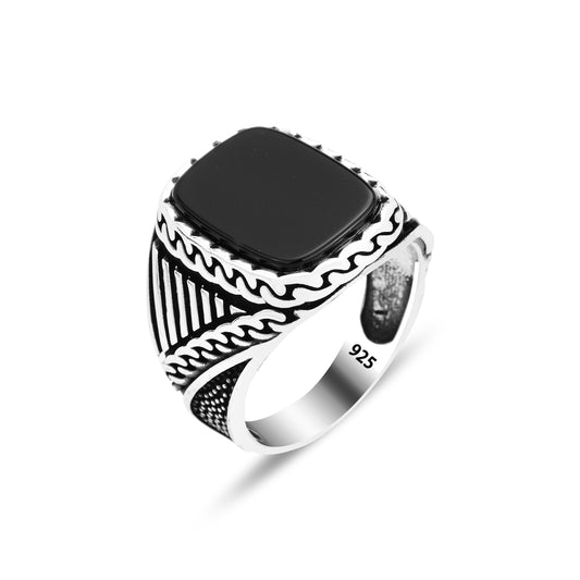 Men Silver Handmade Black Onyx Gemstone Ring