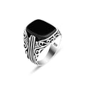 Anillo de hombre con piedra preciosa de ónix y plata cuadrada para hombre