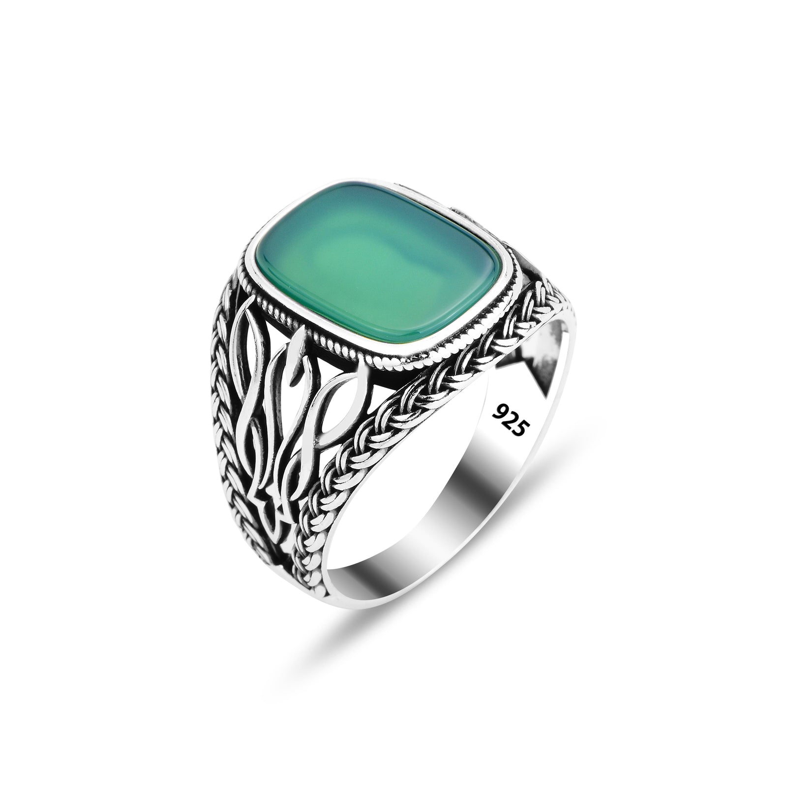 Men Handmade Green Agate Stone Ring