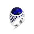 Sterling Silber 925 Massiv mit rundem Lapislazuli Edelstein Osmanischer Herrenring