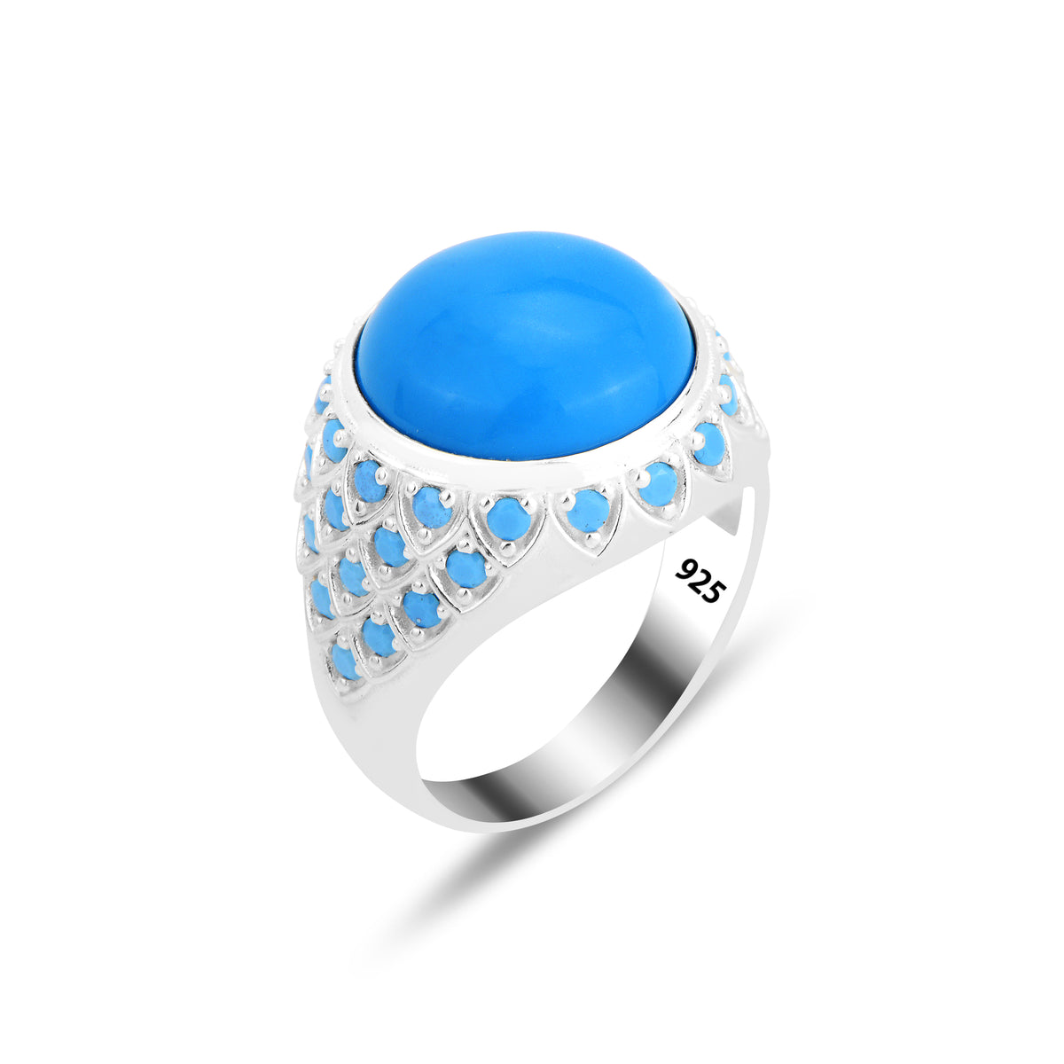 Sterling Silber Handgefertigter Ring aus natürlichem Türkis mit Mikrotürkisstein