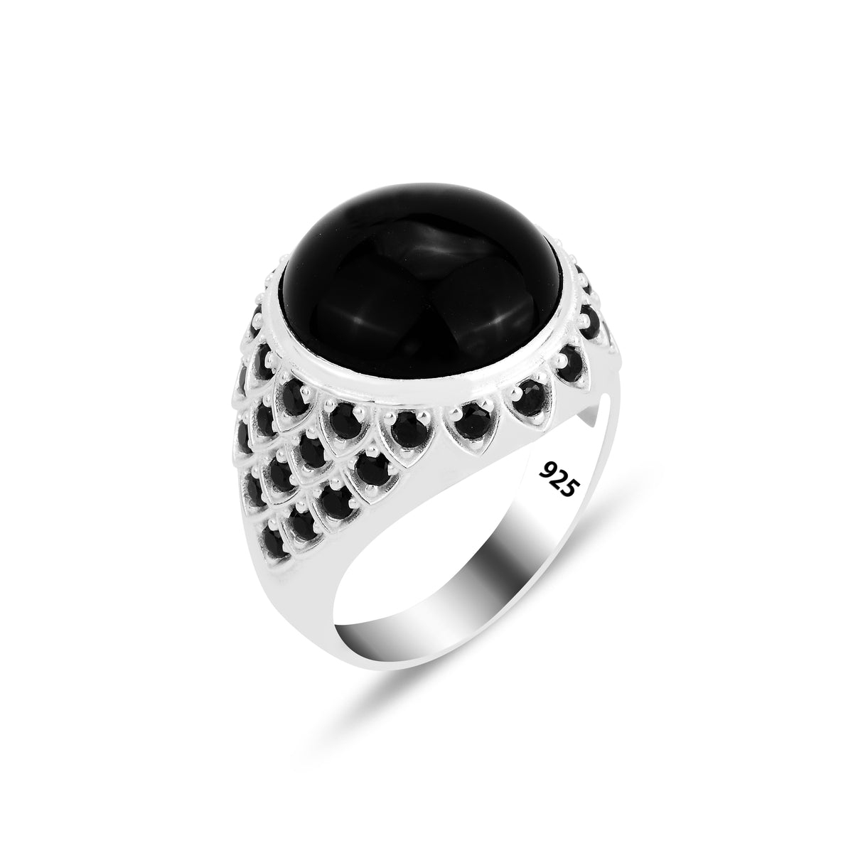 Handgemachter Ring aus rundem Onyxstein für Männer mit Mikro-Onyxstein