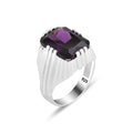 Men Silver Handmade Square Amethyst Stone Ring