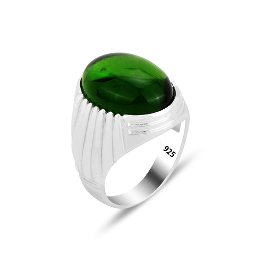 Silver Handmade Oval Emerald Stone Men Ring