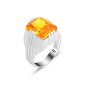 Silver Handmade Square Yellow Citrine Men Ring