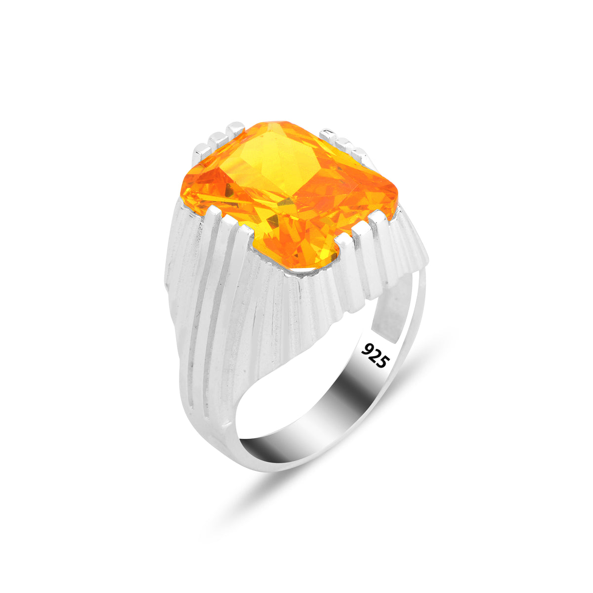 Silver Handmade Square Yellow Citrine Men Ring