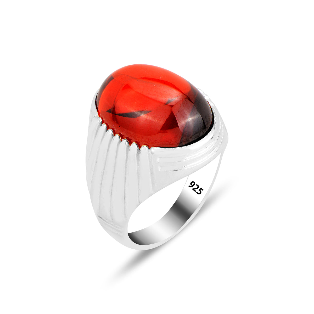 Anillo de plata hecho a mano con piedras preciosas de rubí ovaladas para hombre