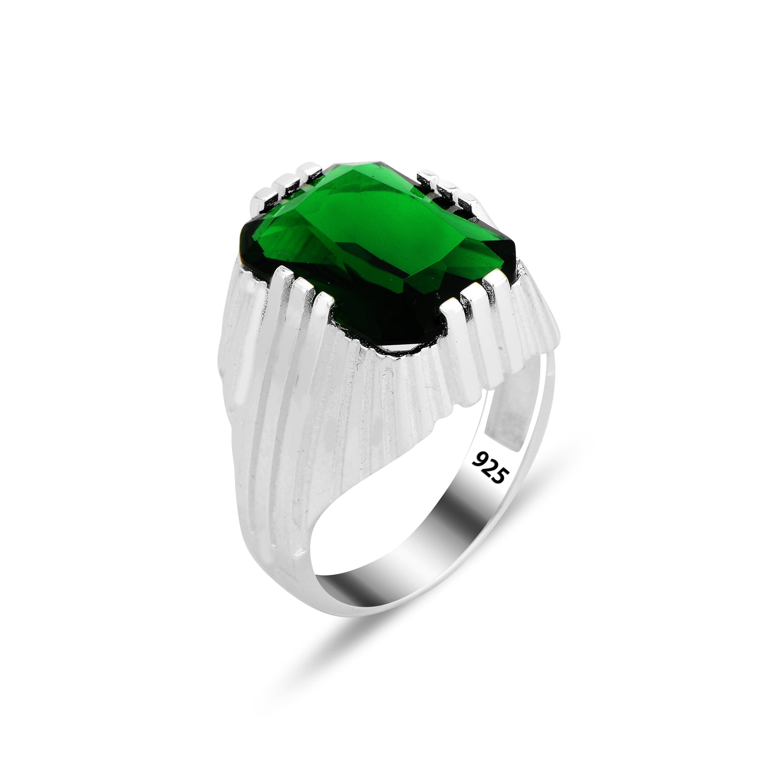 Men Handmade Square Green Emerald Stone Ring