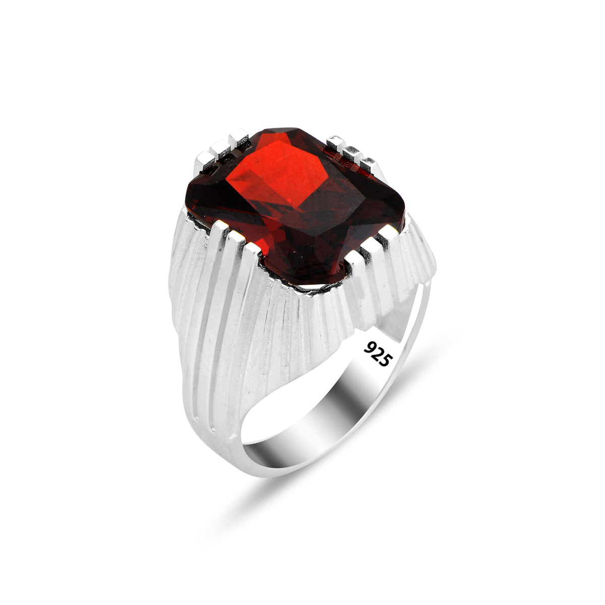 Piedra preciosa de rubí cuadrada hecha a mano para hombres