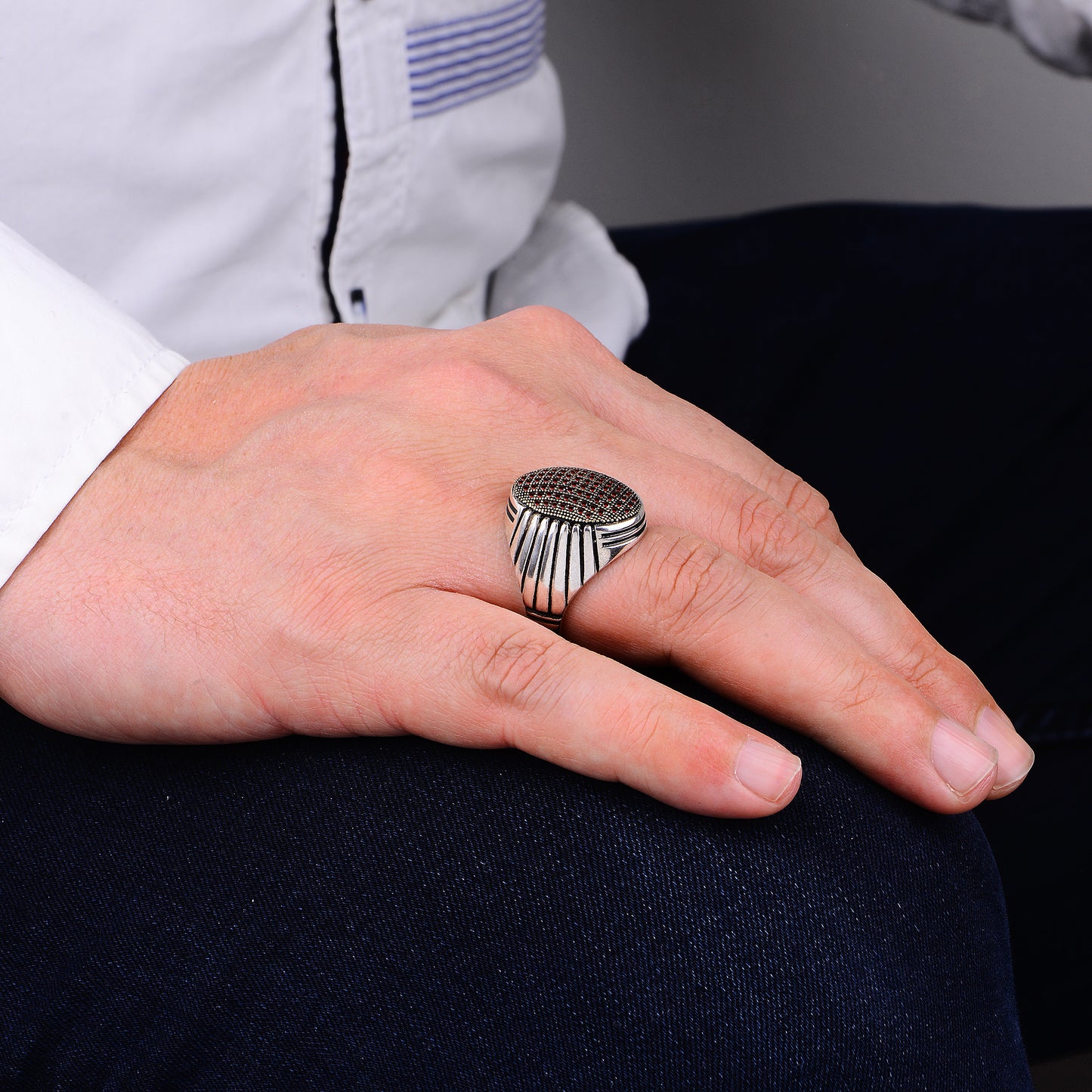 Men Handmade Ruby Micro Stone Ottoman Style Ring