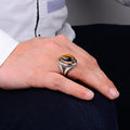 Men Handmade Natural Oval Tiger Eye Gemstone Ring