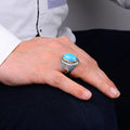 Men Silver Ottoman Style Natural Turquoise Stone Ring