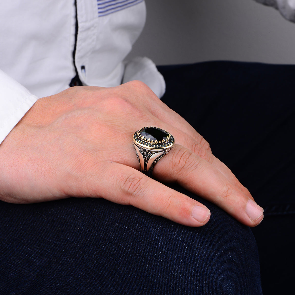 Men Handmade Silver Oval Green Stone Emerald Stone Ring