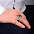 Men Handmade Ottoman Style Oval Red Agate Stone Ring