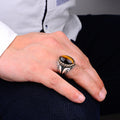 Men Handmade Oval Natural Tiger Eye Gemstone Ring