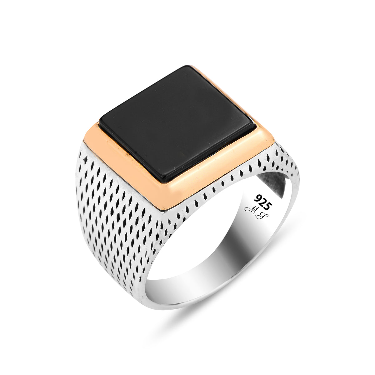 Anillo cuadrado de plata de 925 quilates con piedra de ónix para hombre