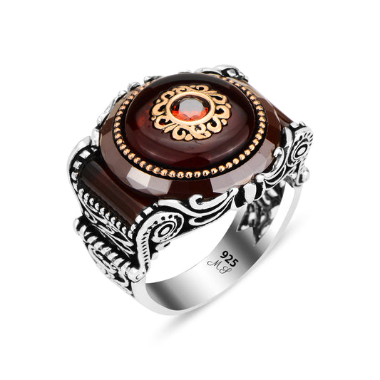 925k Silver Men Ottoman Style Ruby Stone Ring
