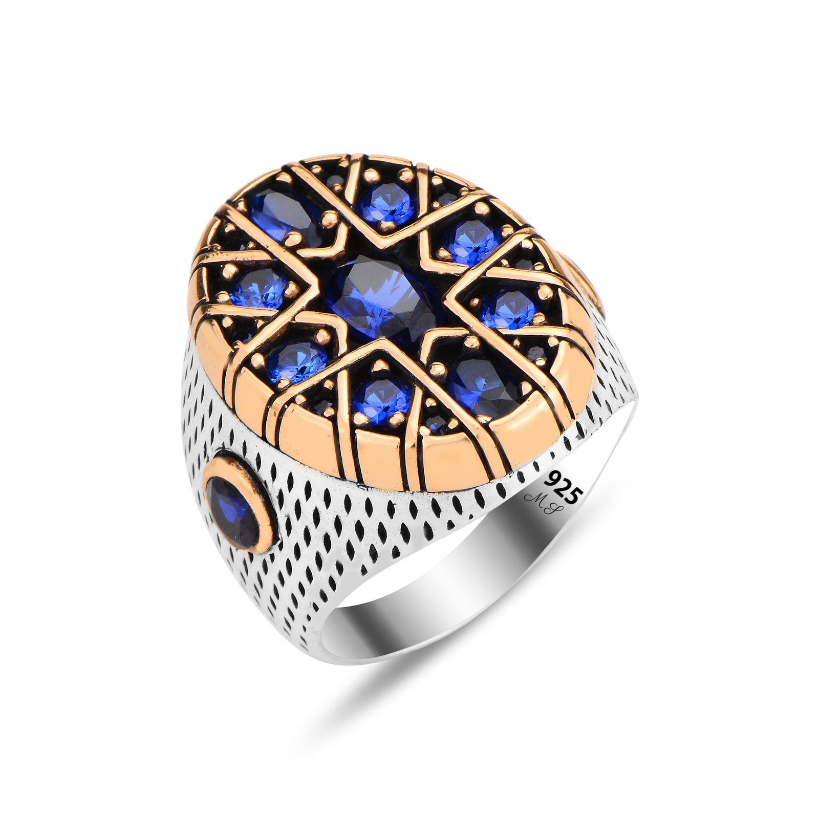 Handgefertigter 925er Silberring mit Saphirstein für Männer