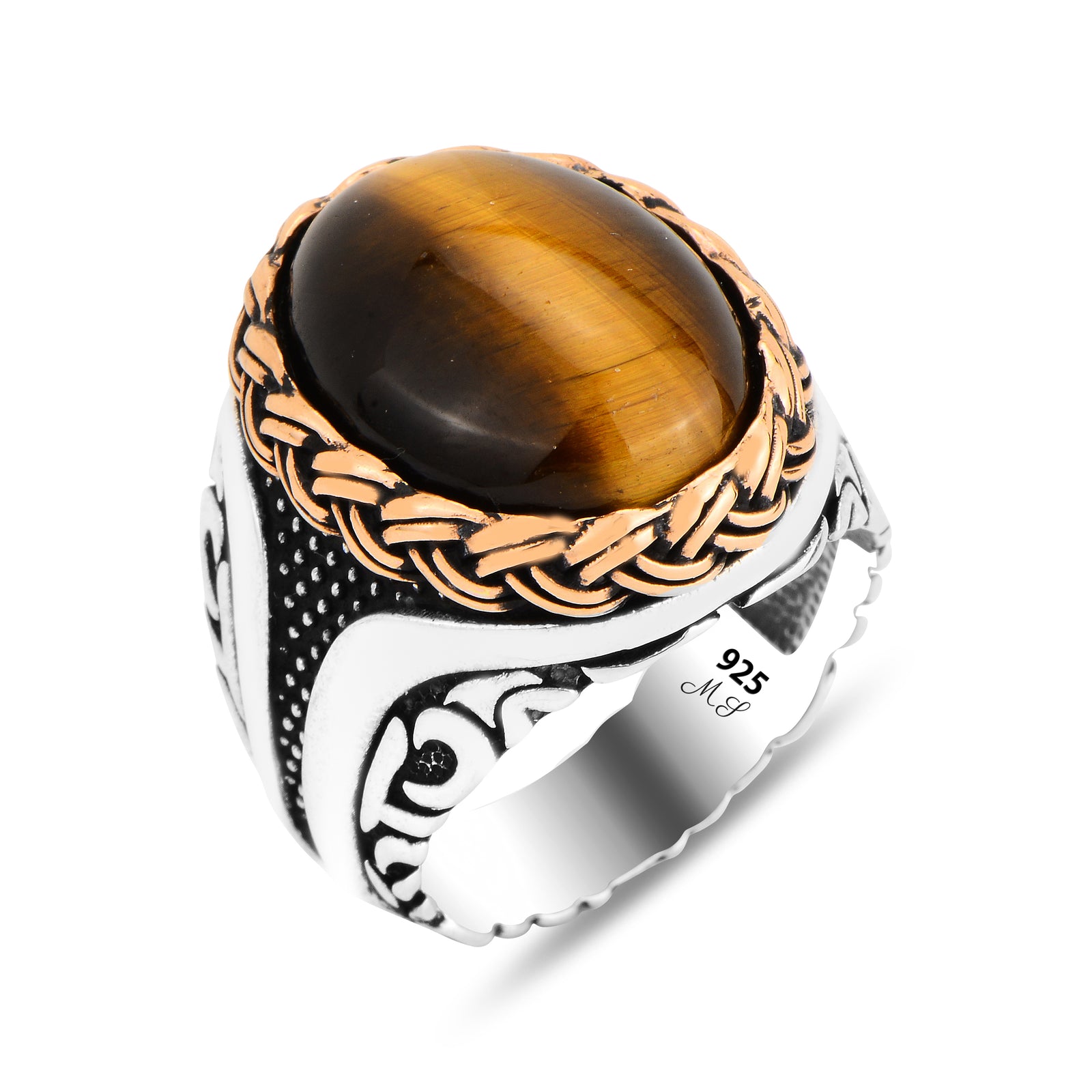 Men Handmade Oval Natural Tiger Eye Gemstone Ring