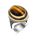 Men Handmade Natural Oval Tiger Eye Gemstone Ring