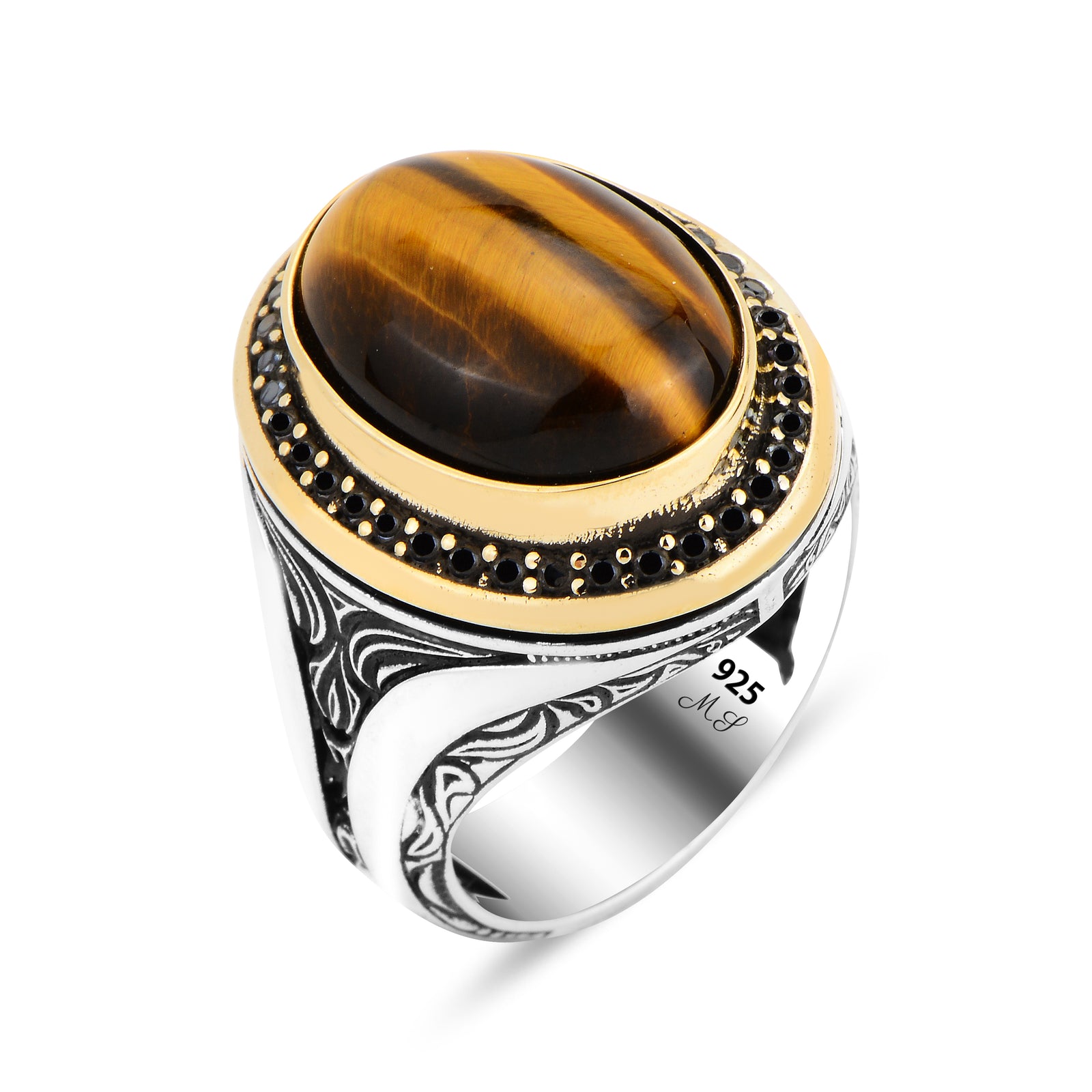 Men Handmade Natural Oval Tiger Eye Gemstone Ring