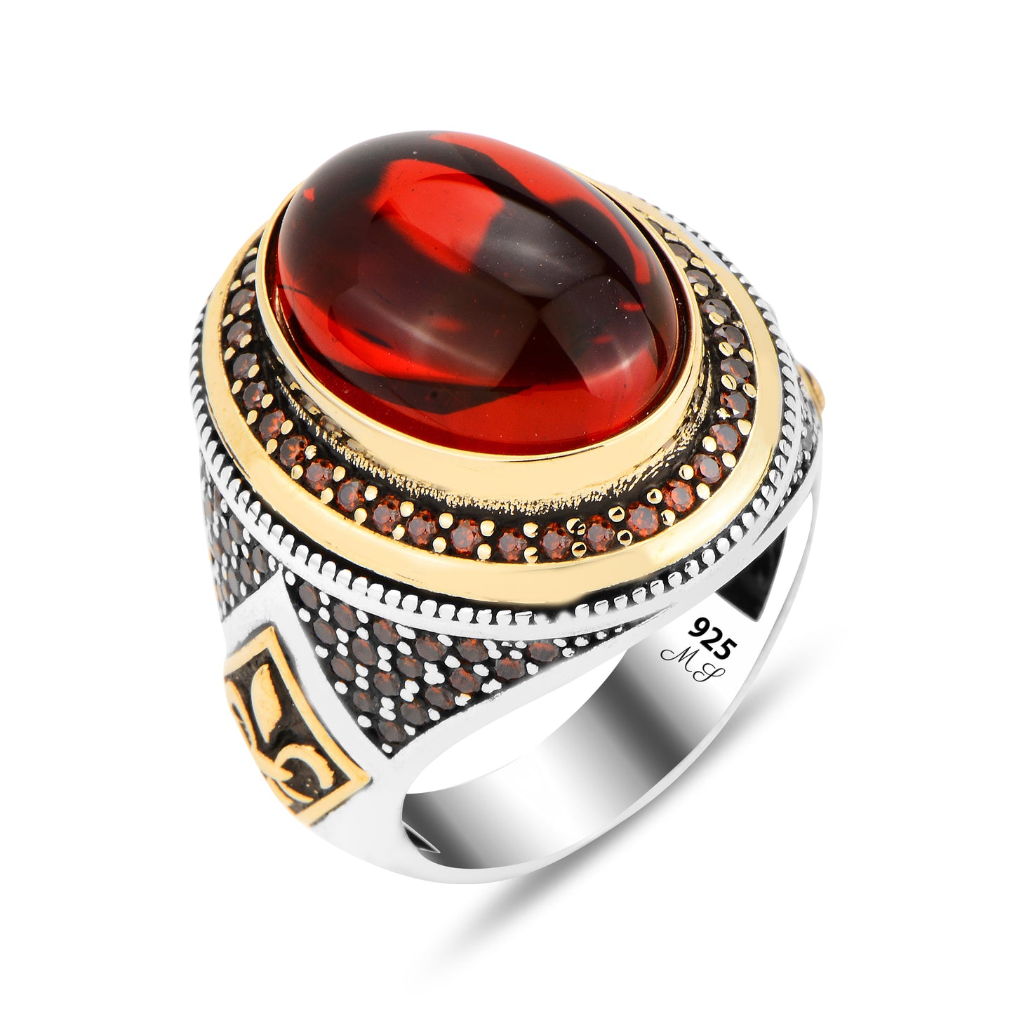 Men Ottoman Style Ruby Stone Silver Ring
