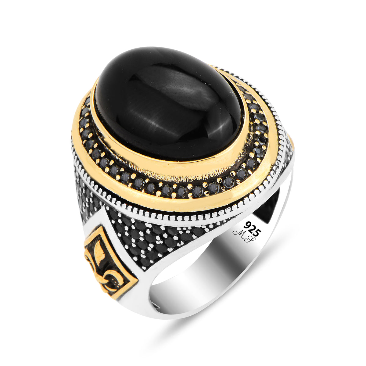 Anillo de ónix ovalado con micropiedra hecho a mano para hombre