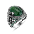 Silver Snake Model Green Agate Stone Ring