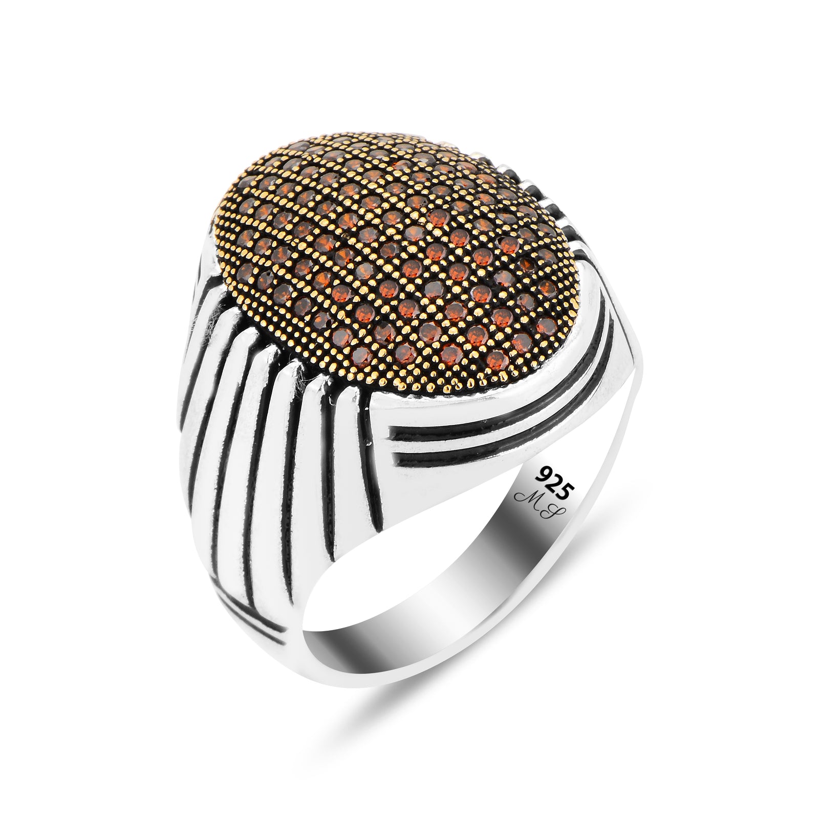 Anillo estilo otomano con micropiedra de rubí hecho a mano para hombre