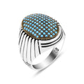 Anillo de plata con piedra microturquesa hecho a mano para hombre