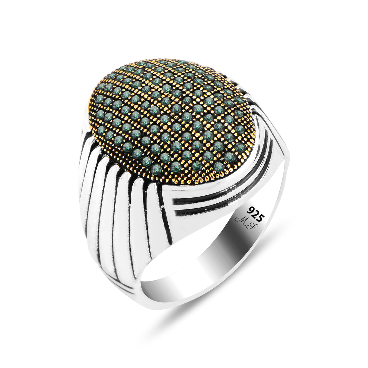 Men Handmade Micro Green Emerald Stone Ring