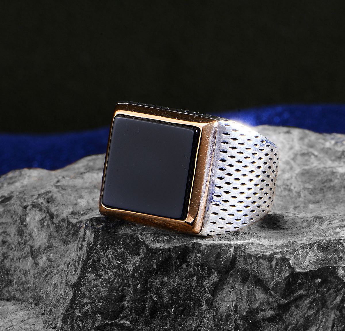 Anillo cuadrado de plata de 925 quilates con piedra de ónix para hombre