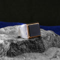 Anillo cuadrado de plata de 925 quilates con piedra de ónix para hombre