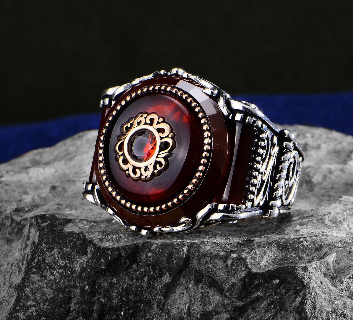 925k Silver Men Ottoman Style Ruby Stone Ring