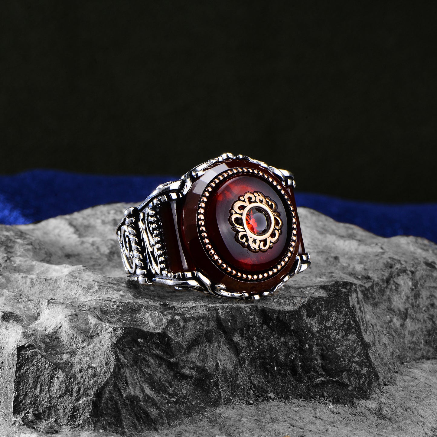 925k Silver Men Ottoman Style Ruby Stone Ring